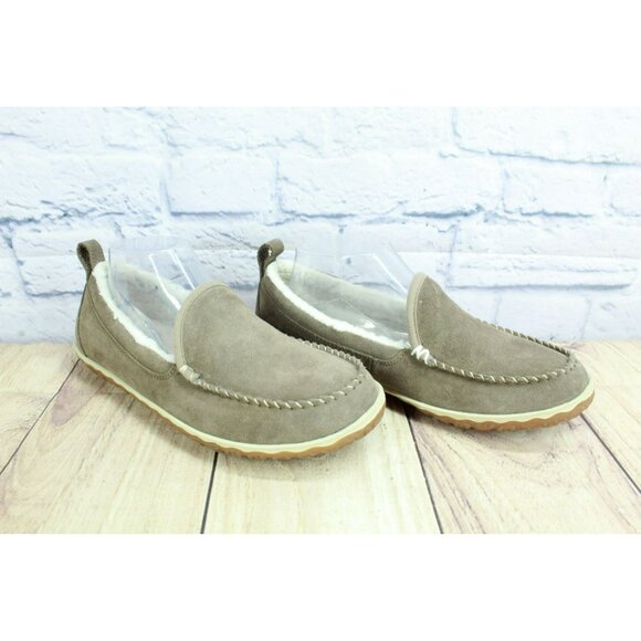 LL Bean Cement Suede Slip-On Fleece Lined Mountain Moccasin Slippers Size 8 M - Picture 3 of 9